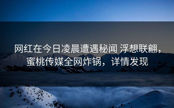 网红在今日凌晨遭遇秘闻 浮想联翩，蜜桃传媒全网炸锅，详情发现