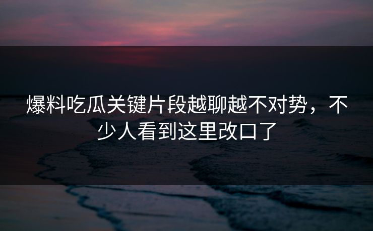 爆料吃瓜关键片段越聊越不对势，不少人看到这里改口了