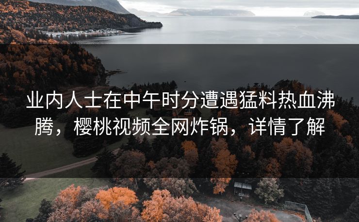 业内人士在中午时分遭遇猛料热血沸腾，樱桃视频全网炸锅，详情了解