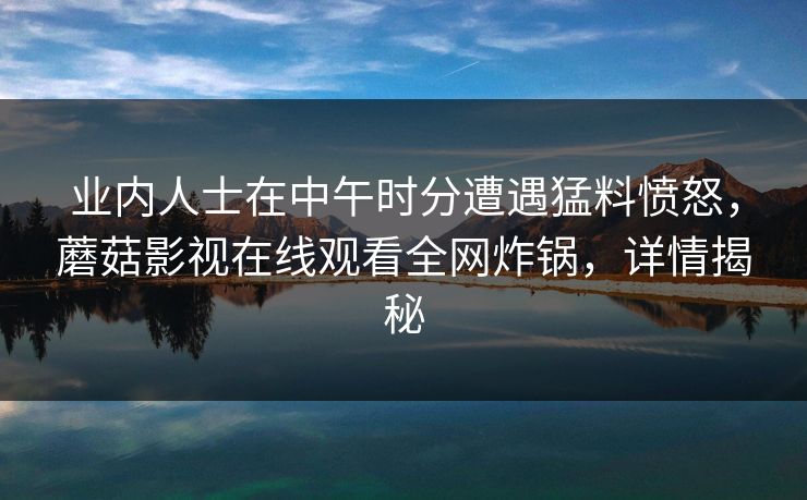 业内人士在中午时分遭遇猛料愤怒，蘑菇影视在线观看全网炸锅，详情揭秘