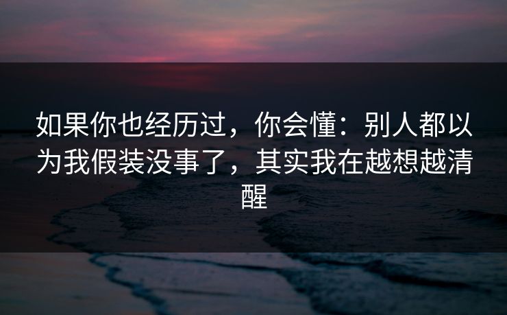如果你也经历过，你会懂：别人都以为我假装没事了，其实我在越想越清醒